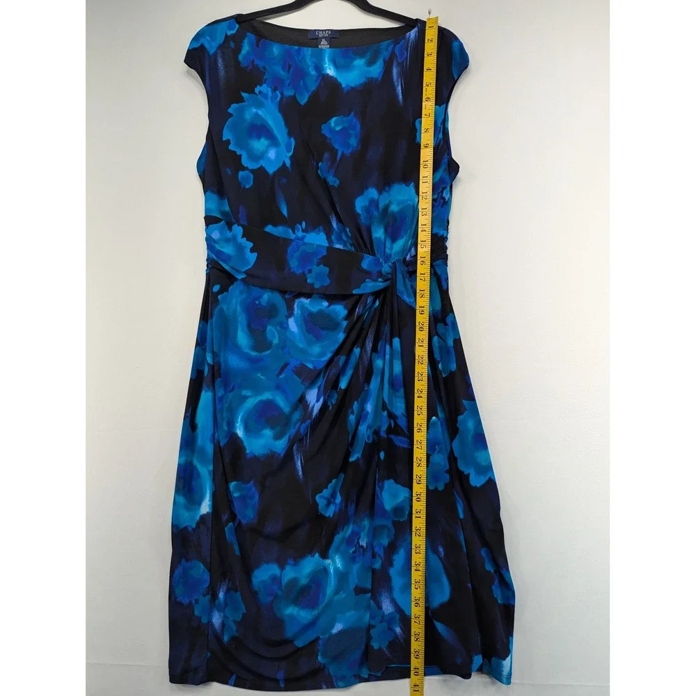 Chaps Blue Black‎ Floral Sleeveless Knee Length Dress XL Boat Neck Twist Front - Picture 4 of 6